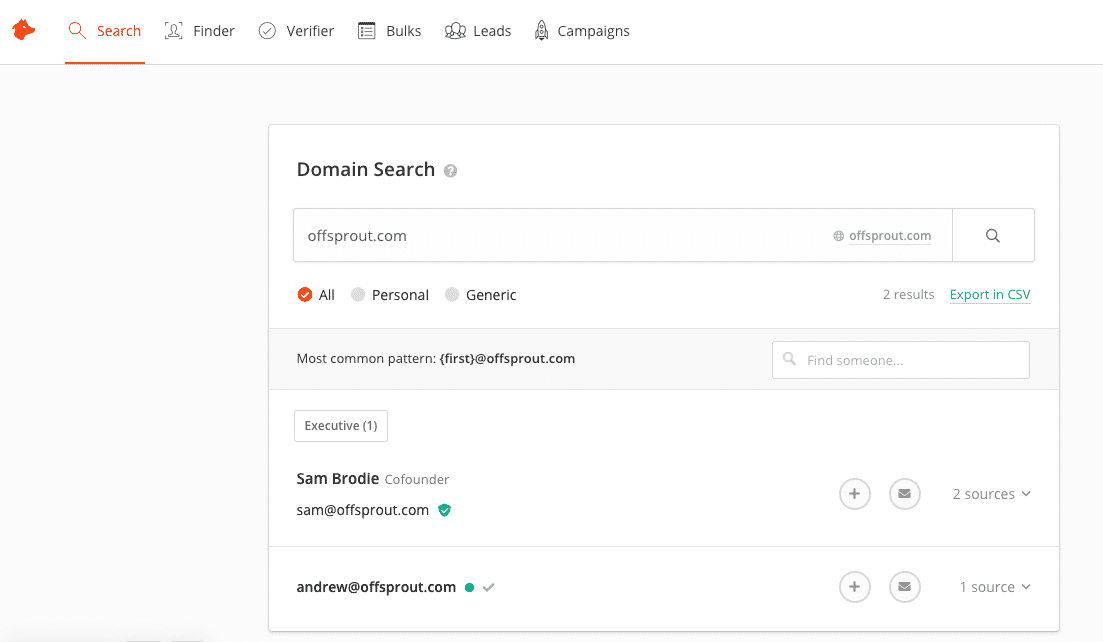 uncover the email addresses using Hunter.io