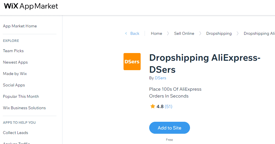 Dsers Wix App